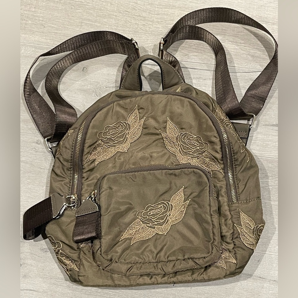 Zara Embroidered Olive Backpack - Picture 9 of 9